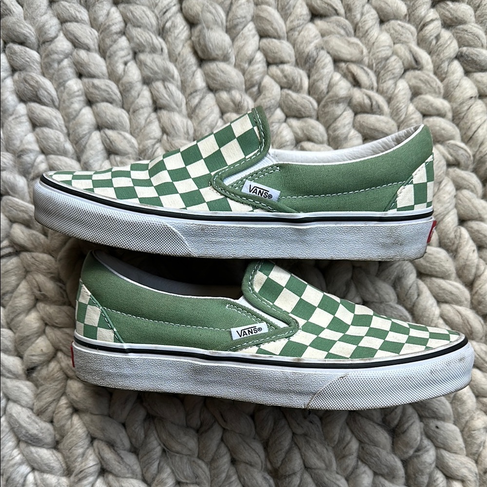 Vans Classic Green and White Checkered Slip-Ons